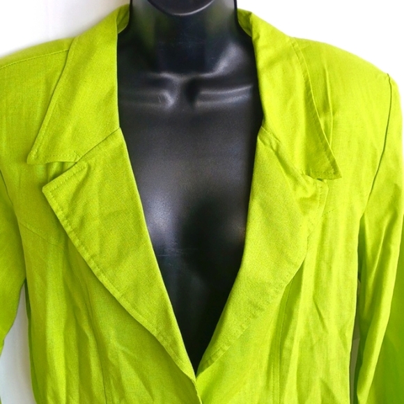 Stringbean Vtg Button Up Neon Green Linen Blend Jacket, NWT, Sz 13 - Picture 2 of 7